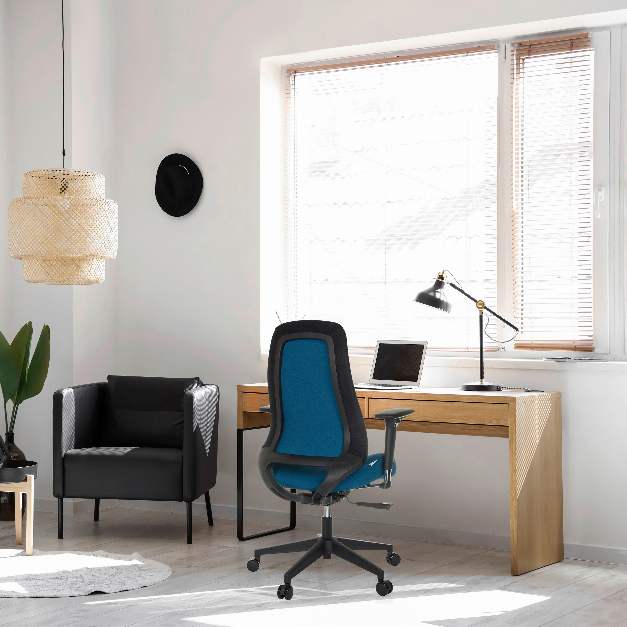 OTOČNÁ ŽIDLE, plochá tkanina, tmavě modrá - černá/tmavě modrá, Moderní, textil/plast (67/111 - 120/64cm) - MID.YOU