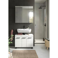 BADEZIMMER 2-teilig  in 82 cm  - Weiß Hochglanz/Schwarz, Trend, Glas/Holzwerkstoff (82cm) - MID.YOU