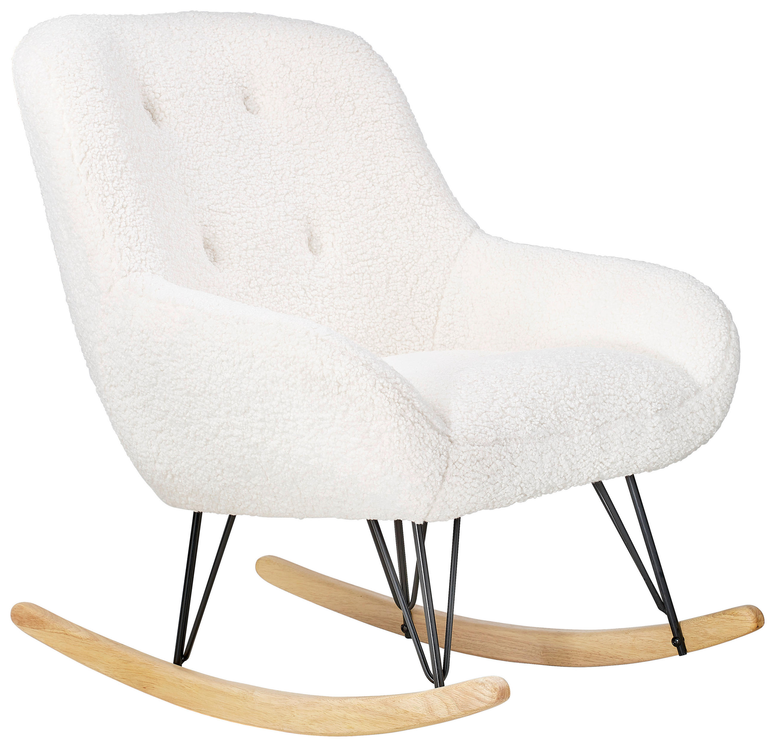 SCHAUKELSTUHL in Teddystoff Weiß  - Eichefarben/Schwarz, Design, Holz/Textil (75/88/105cm) - MID.YOU