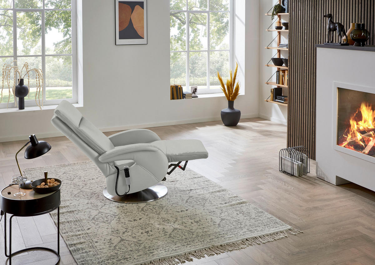 RELAXSESSEL in Leder Silberfarben  - Edelstahlfarben/Silberfarben, Design, Leder/Metall (70/108/80cm) - Cantus