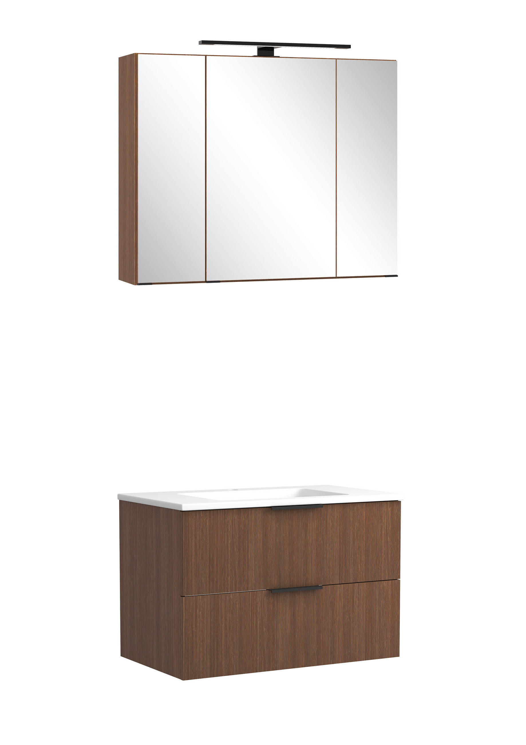 BADEZIMMER 3-teilig  in 80 cm  - Dunkelbraun/Schwarz, Natur, Glas/Holzwerkstoff (80cm) - Held