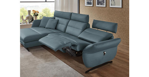 ECKSOFA in Echtleder Blaugrau 169/298 cm - Blaugrau/Schwarz, Design, Leder/Metall (169/298cm) - Dieter Knoll