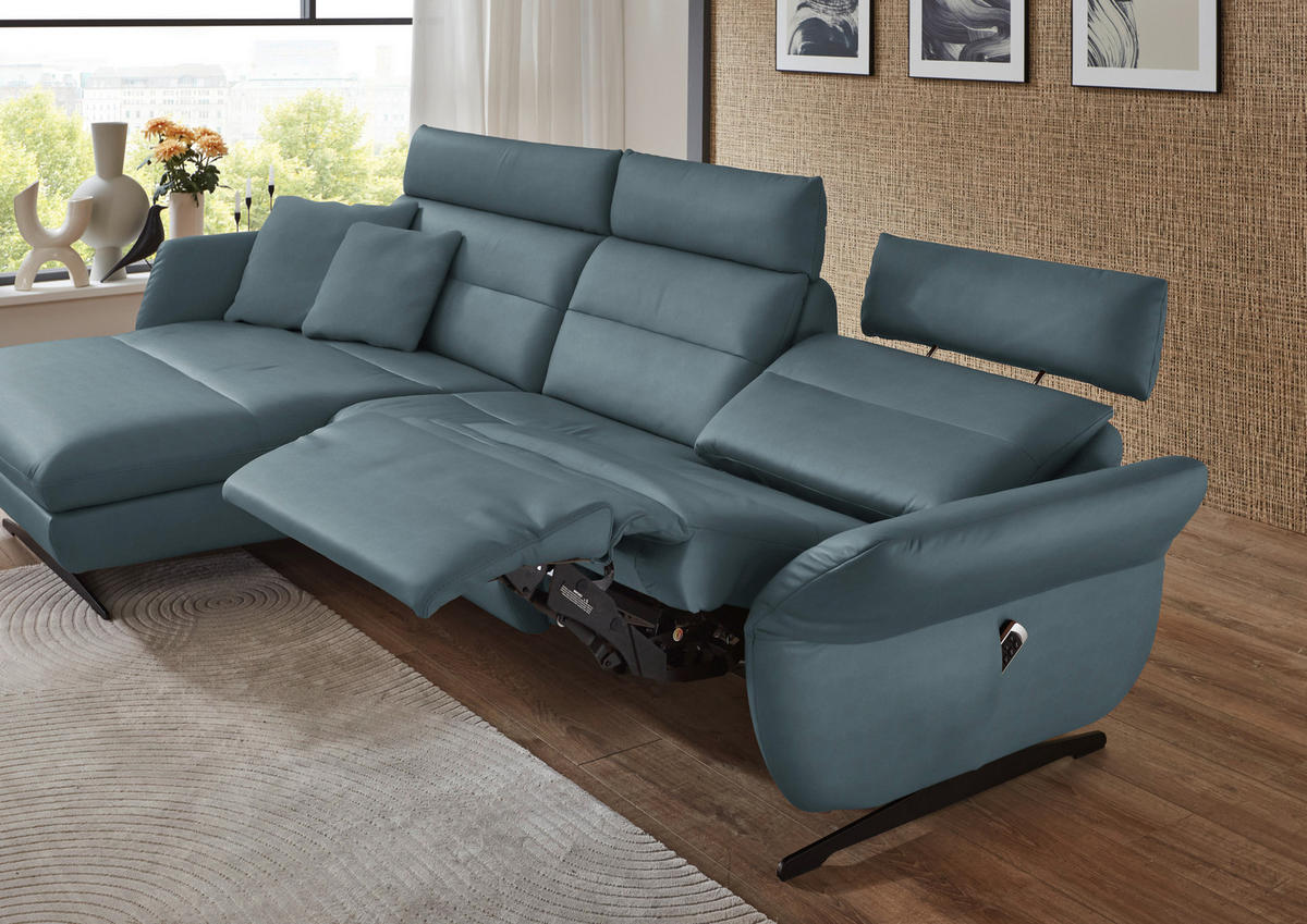 ECKSOFA in Echtleder Blaugrau  - Blaugrau/Schwarz, Design, Leder/Metall (169/298cm) - Dieter Knoll