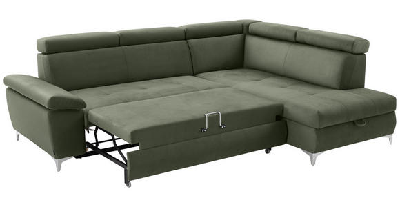 ECKSOFA Olivgrün Mikrofaser - Chromfarben/Olivgrün, KONVENTIONELL, Textil/Metall (271/206cm) - Carryhome