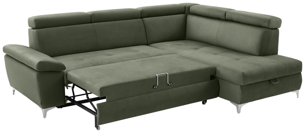 ECKSOFA in Mikrofaser Olivgrün  - Chromfarben/Olivgrün, Konventionell, Textil/Metall (271/206cm) - Carryhome