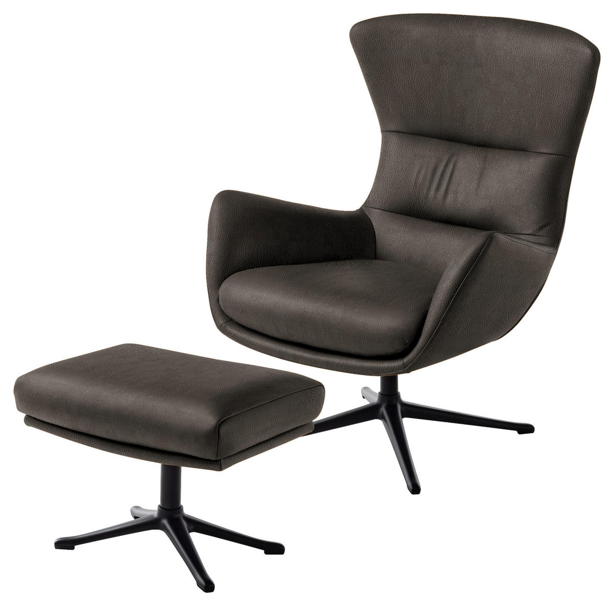 OHRENSESSEL in Dunkelgrau  - Dunkelgrau/Schwarz, Design, Leder/Metall (84/104/96cm) - home24