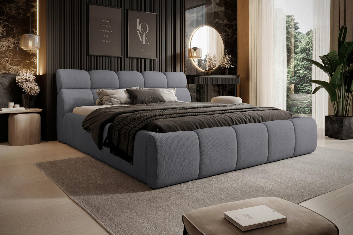 POLSTERBETT 180/200 cm,  in Grau,  - Schwarz/Grau, Design, Kunststoff/Textil (180/200cm) - Esposa