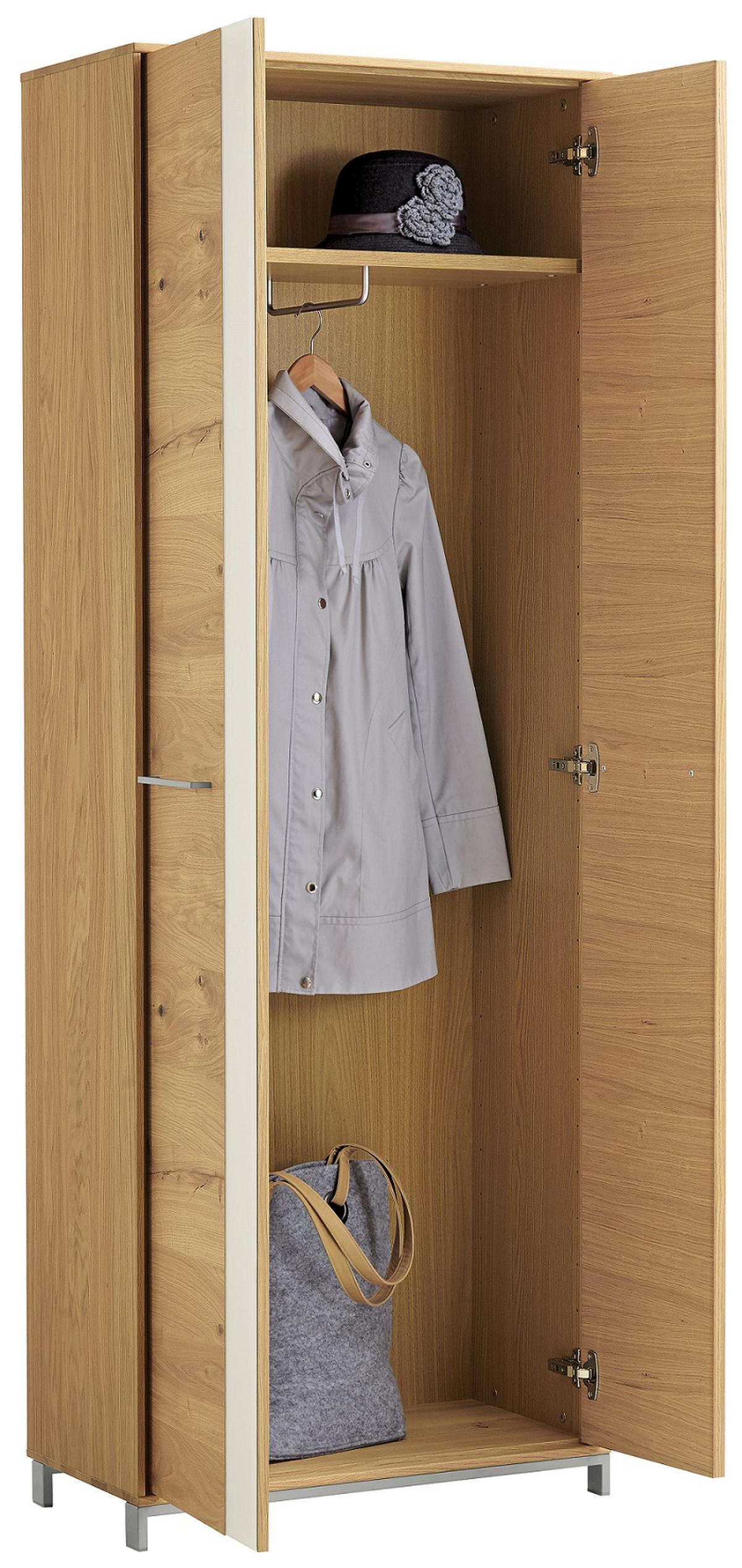 GARDEROBENSCHRANK  in 72/195/37 cm  - Edelstahlfarben/Eichefarben, Design, Glas/Holz (72/195/37cm)