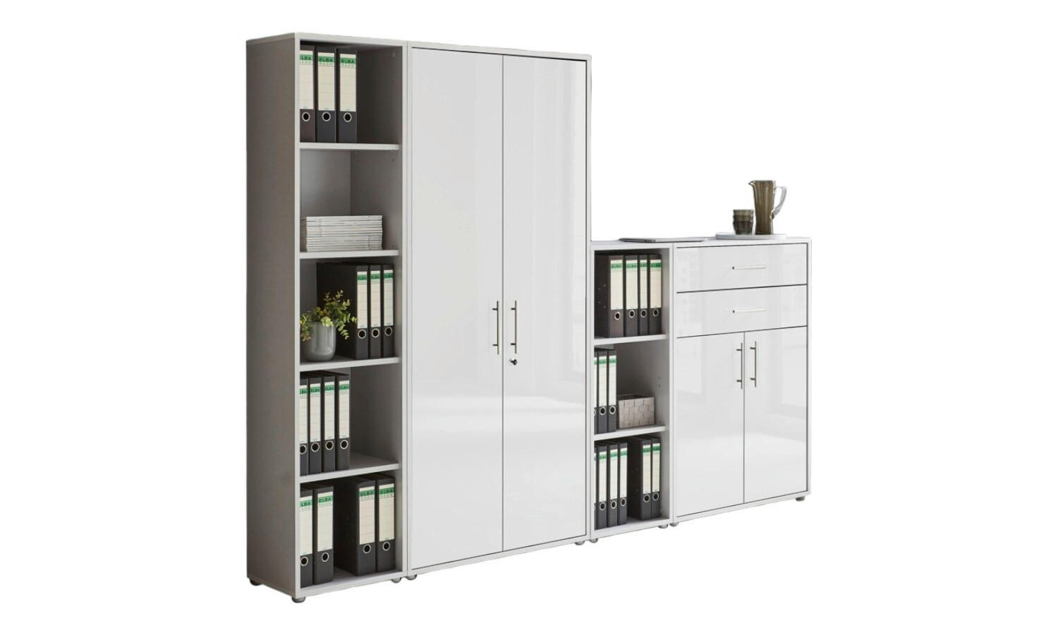 AKTENSCHRANK Grau, Weiß Hochglanz  - Weiß Hochglanz/Grau, MODERN, Holzwerkstoff (257/185,6/33cm) - MID.YOU