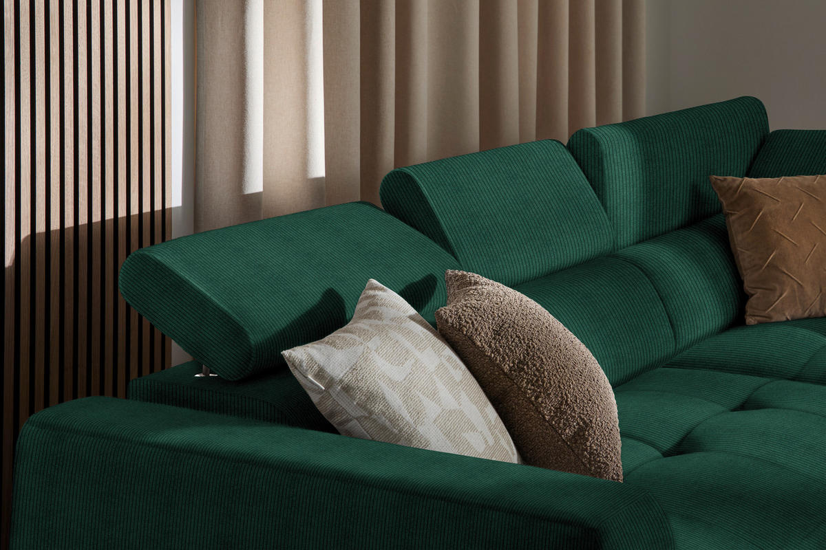 ECKSOFA in Feincord Waldgrün  - Waldgrün/Schwarz, Design, Kunststoff/Textil (284/205cm) - MID.YOU