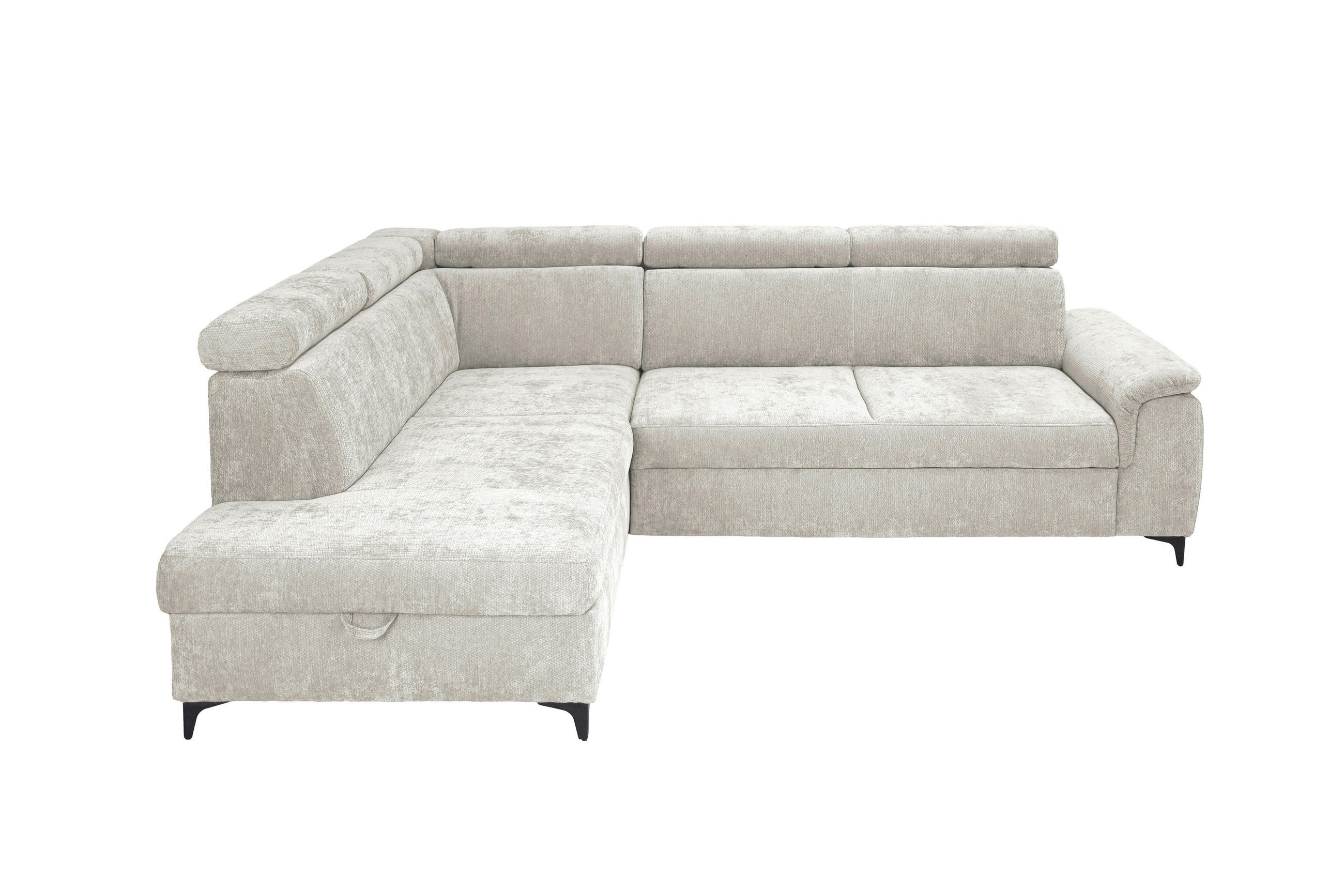 ECKSOFA Elfenbein Chenille Bettkasten, Schlaffunktion, Rücken echt, Kopfteilverstellung, Liegefläche im Originalstoff  - Elfenbein/Schwarz, KONVENTIONELL, Textil/Metall (206/265cm) - Carryhome