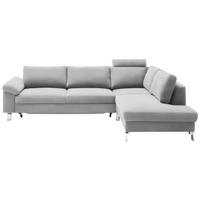ECKSOFA Echtleder Hellgrau  - Chromfarben/Hellgrau, Design, Leder/Metall (281/200cm) - Pure Home Lifestyle