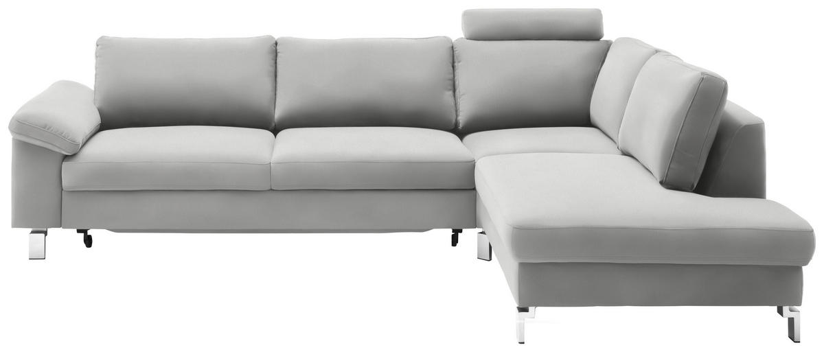 ECKSOFA Echtleder Hellgrau  - Chromfarben/Hellgrau, Design, Leder/Metall (281/200cm) - Pure Home Lifestyle