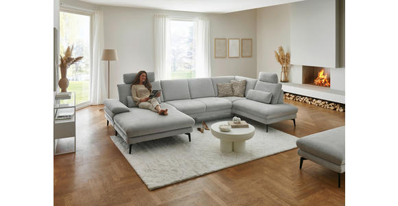 WOHNLANDSCHAFT in Chenille, Flachgewebe Silberfarben - Silberfarben/Schwarz, Design, Textil/Metall (180/344/208cm) - Dieter Knoll