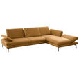 ECKSOFA in Echtleder Currygelb  308/195 cm  - Currygelb/Schwarz, Design, Leder/Metall (308/195cm) - Dieter Knoll