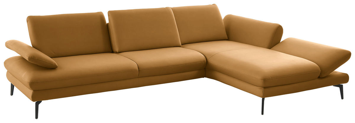 ECKSOFA in Echtleder Currygelb  - Currygelb/Schwarz, Design, Leder/Metall (308/195cm) - Dieter Knoll