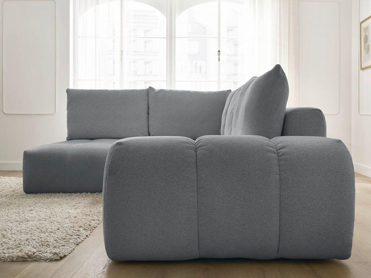 ECKSCHLAFSOFA EVEREST  mit Rücken echt, Armteil links, Armteil rechts Flachgewebe Dunkelgrau  - Dunkelgrau/Schwarz, MODERN, Kunststoff/Textil (320/212cm)