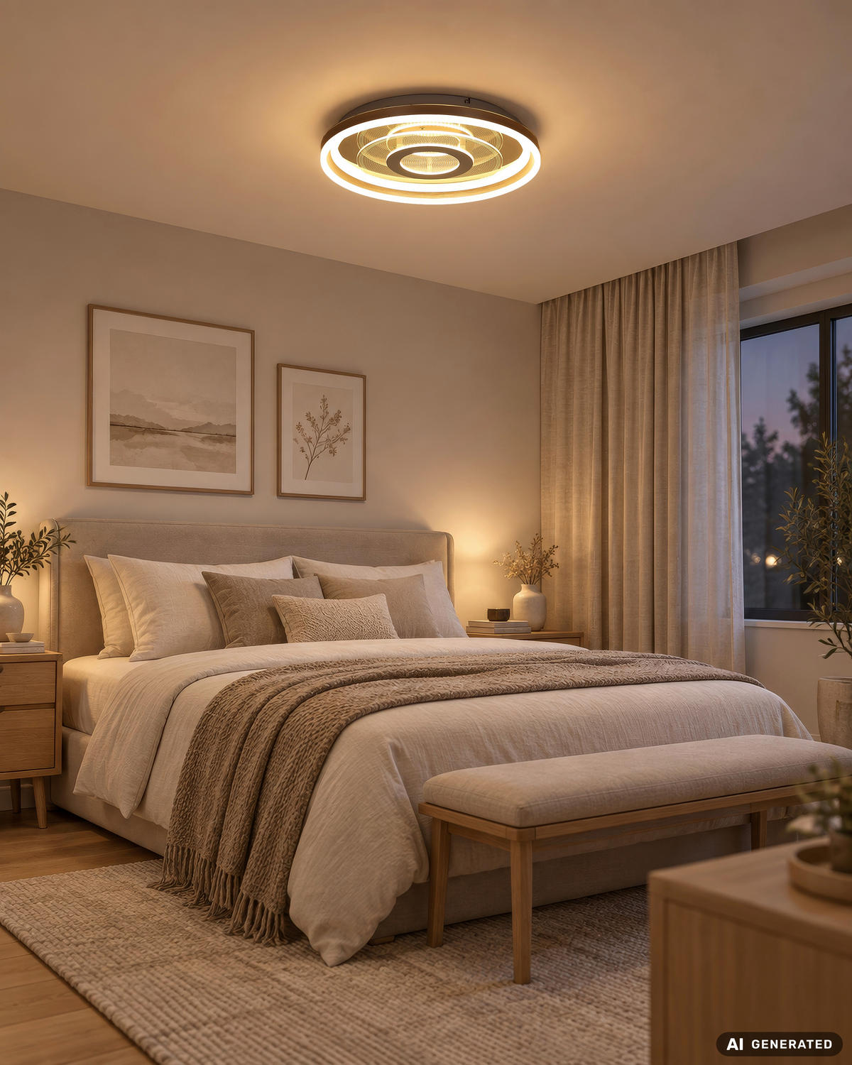 LED-DECKENLEUCHTE Adela 50/7 cm  - Sandfarben/Champagner, Design, Kunststoff/Metall (50/7cm) - Globo