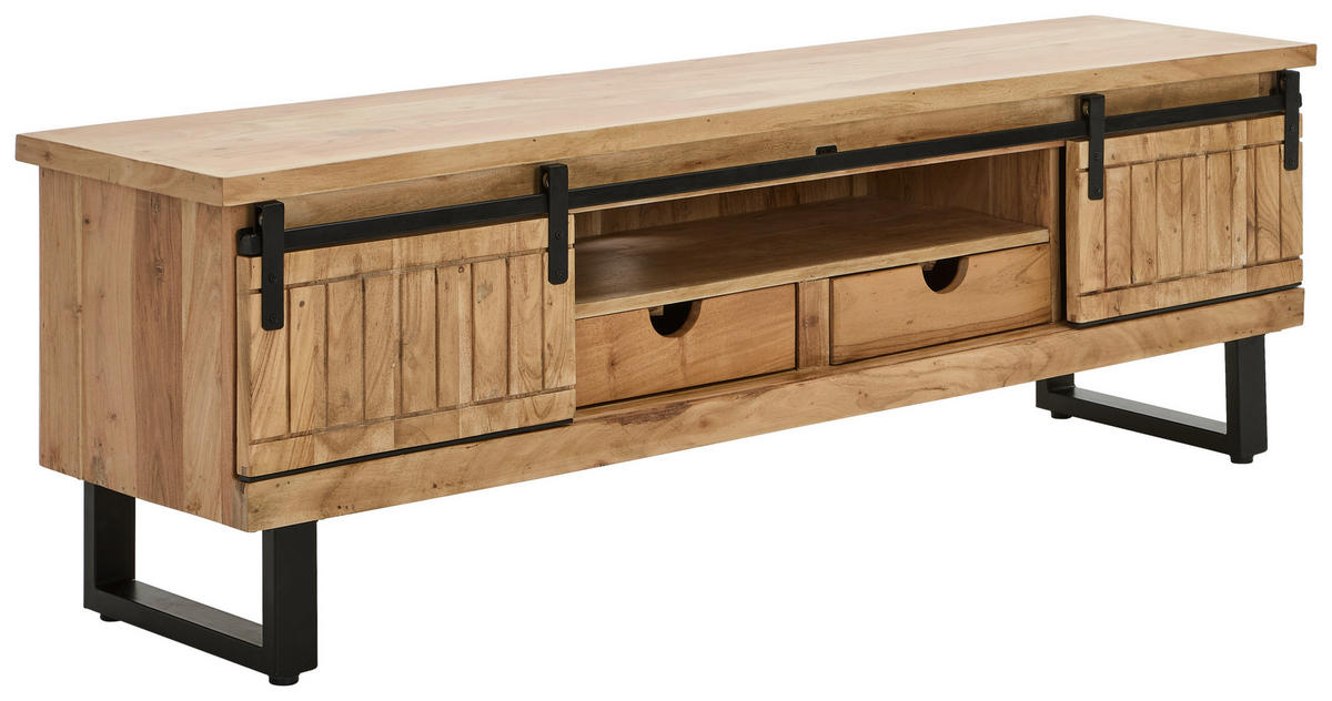 LOWBOARD Juba  in 160/50/40 cm  - Schwarz/Naturfarben, Natur, Holz/Metall (160/50/40cm) - Livetastic