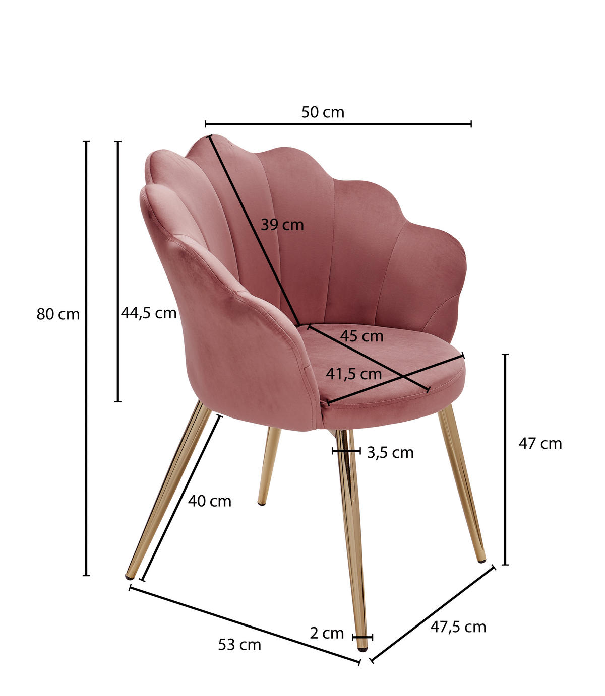 ŽIDLE S PODRUČKAMI, samet, růžová - růžová/barvy zlata, Konvenční, kov/textil (47,5/80/53cm) - MID.YOU
