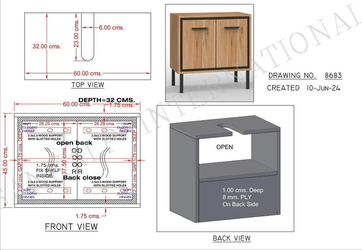 WASCHBECKENUNTERSCHRANK 60/60/32 cm  - Schwarz/Naturfarben, KONVENTIONELL, Holz/Metall (60/60/32cm) - Landscape