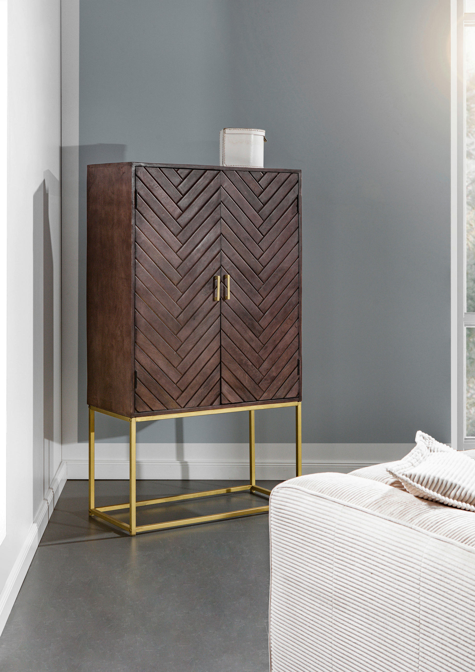 HIGHBOARD  in 90/160/40 cm  - Goldfarben/Braun, Trend, Holz/Metall (90/160/40cm) - Livetastic