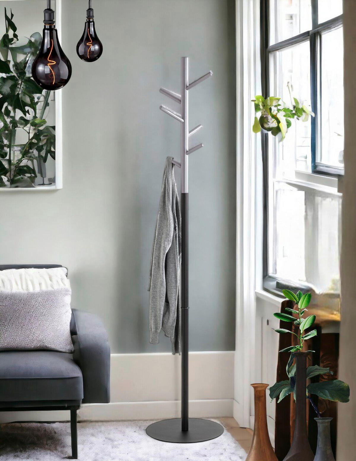 VEŠIAK NA ODEVY - čierna/sivá, Design, kov (36/175/36cm)