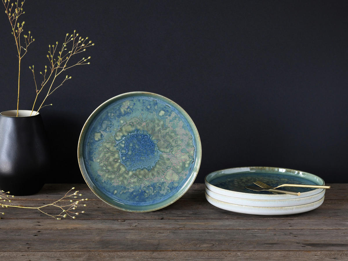 SPEISETELLERSET YUKI 4-teilig  - Blau/Grün, Basics, Keramik (28cm) - Creatable