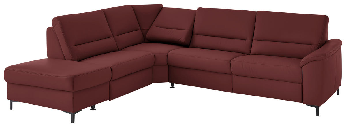 ECKSOFA  in Echtleder Brombeere  249/290 cm  - Brombeere/Schwarz, KONVENTIONELL, Leder/Metall (249/290cm) - Beldomo Premium
