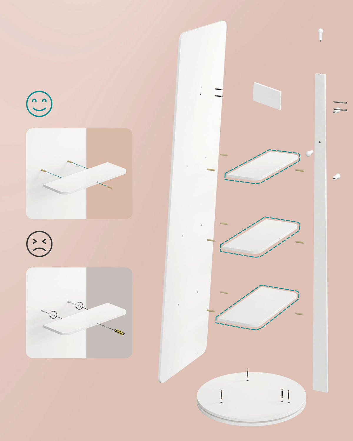 STANDSPIEGEL 45/163/45 cm  - Weiß, Trend, Glas/Holzwerkstoff (45/163/45cm) - Boxxx
