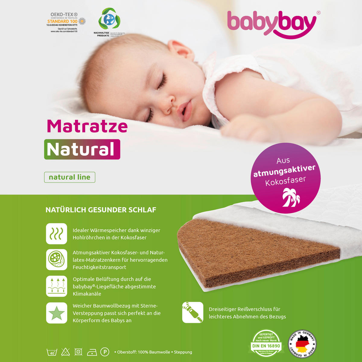 BEISTELLBETTMATRATZE  105/57,50 cm    - Basics, Textil (105/57,50cm) - Babybay