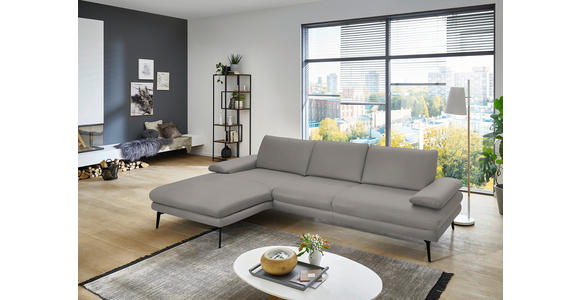 ECKSOFA in Echtleder Silberfarben 180/310 cm - Silberfarben/Schwarz, Design, Leder/Metall (180/310cm) - Dieter Knoll