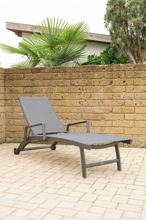 GARTENLIEGE 75/39/200 cm  - Anthrazit/Teakfarben, Modern, Holz/Textil (75/39/200cm) - Zebra 