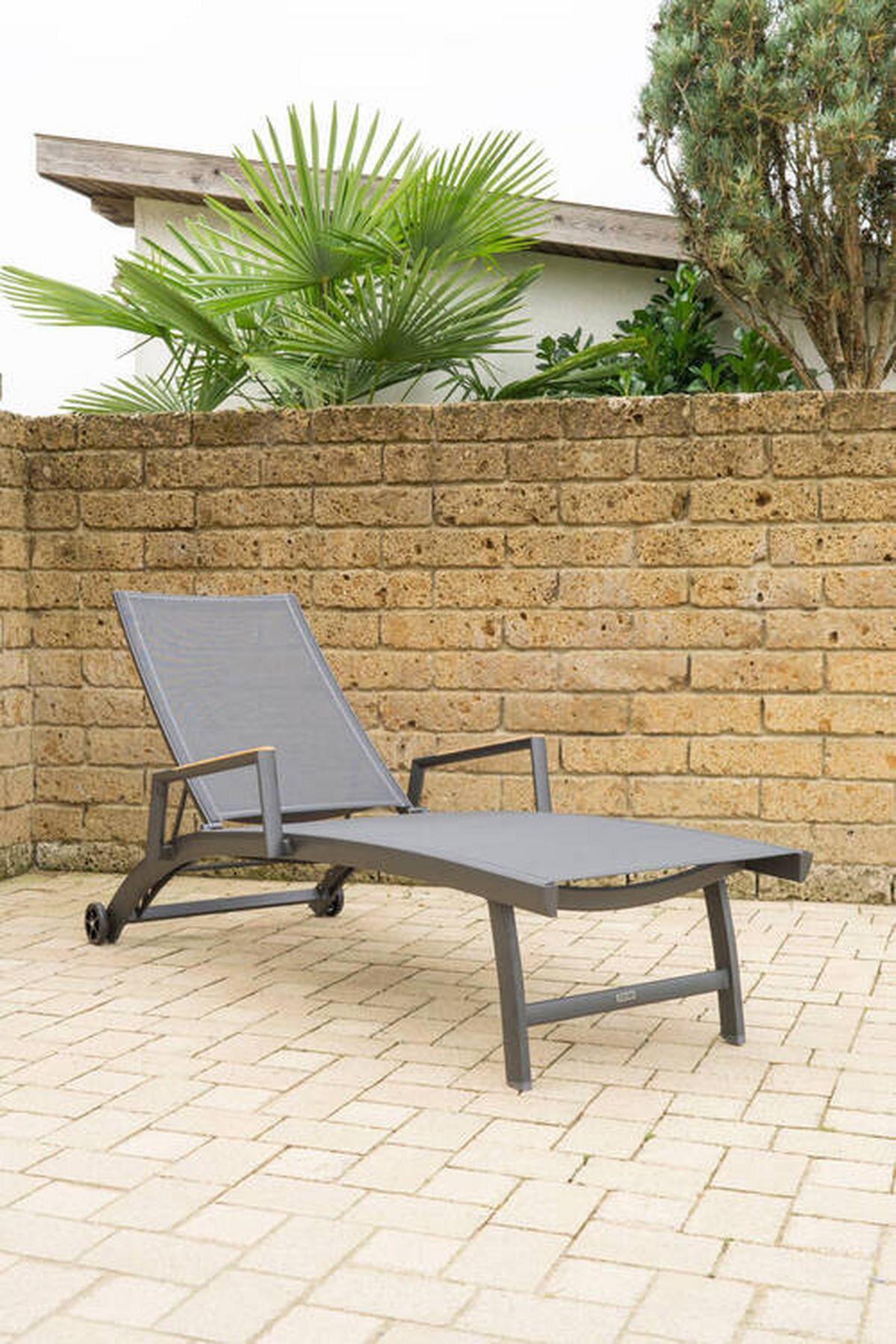 GARTENLIEGE 75/39/200 cm  - Anthrazit/Teakfarben, Modern, Holz/Textil (75/39/200cm) - Zebra 