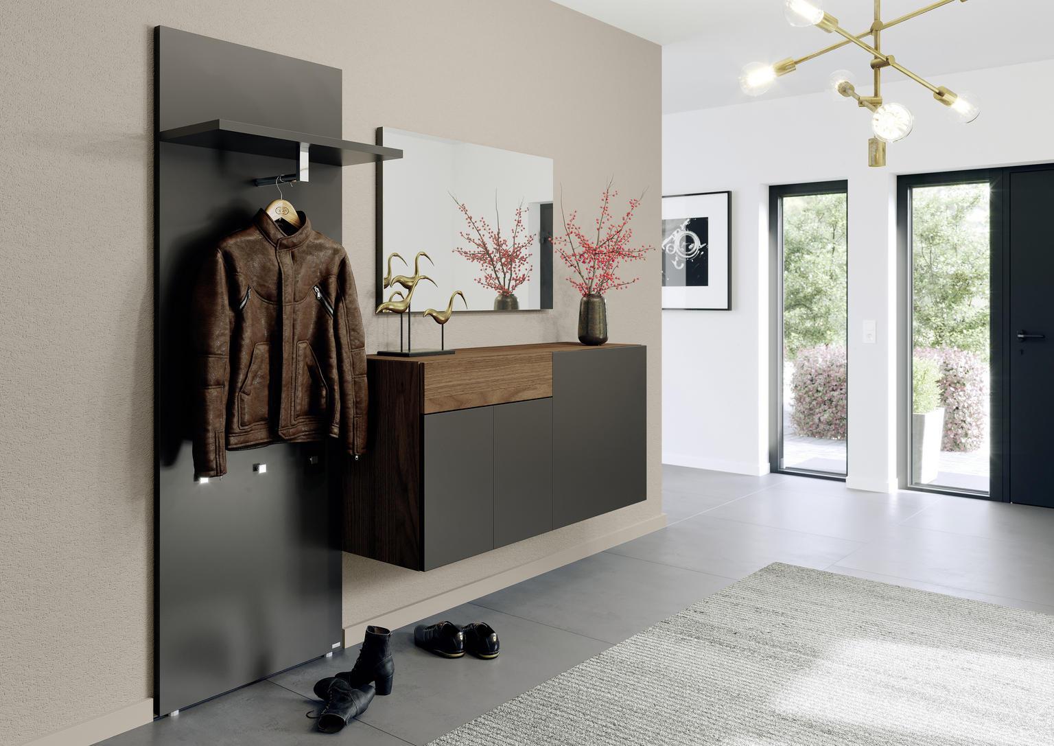 GARDEROBE Nussbaumfarben, Dunkelgrau - Einrichtungsbeispiel