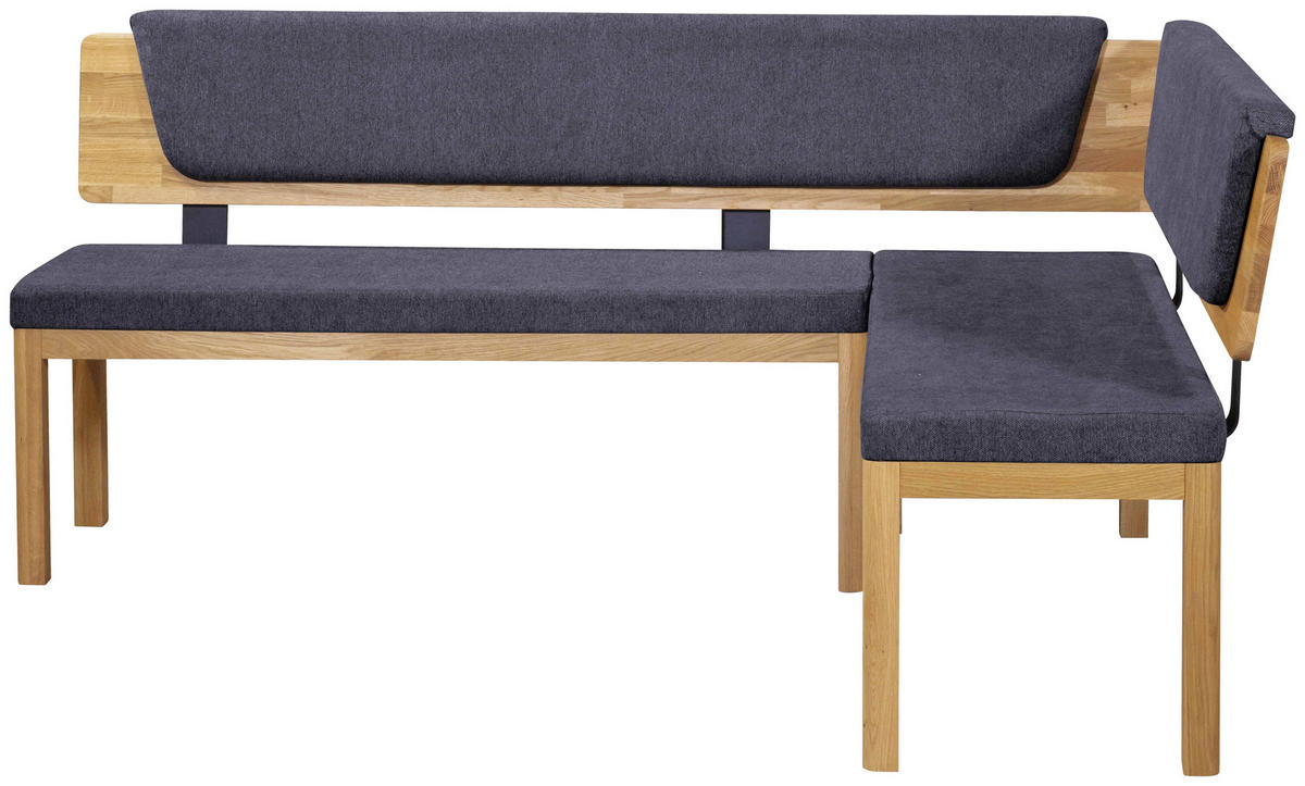 ECKBANK 195/155 cm Webstoff Eichefarben, Blau Eiche vollmassiv   - Blau/Eichefarben, KONVENTIONELL, Holz/Textil (195/155cm) - Linea Natura