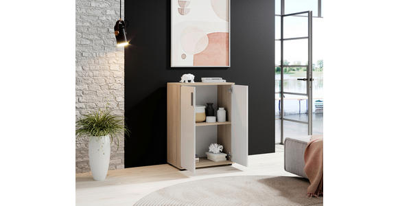 KOMMODE 60/84/35 cm in Weiß, Sonoma Eiche - Silberfarben/Schwarz, KONVENTIONELL, Holzwerkstoff/Kunststoff (60/84/35cm) - Carryhome
