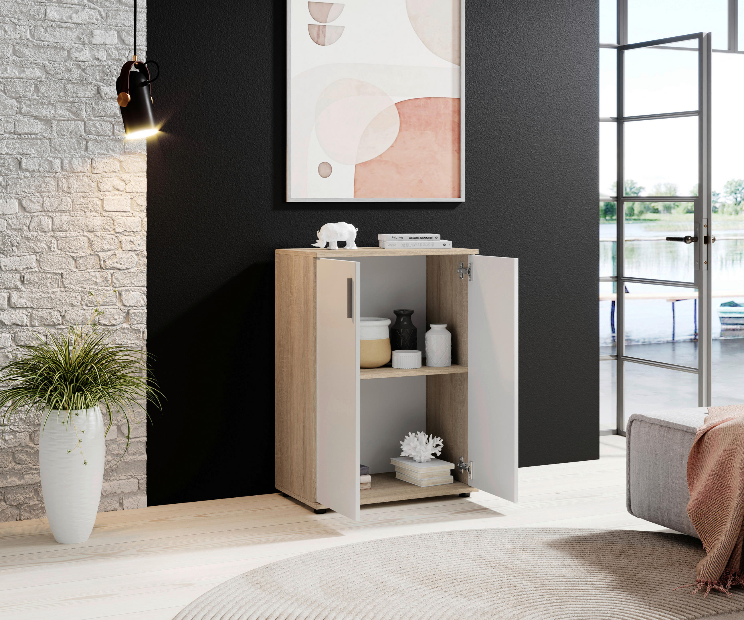 KOMMODE Bobby  in 60/84/35 cm  - Silberfarben/Schwarz, KONVENTIONELL, Holzwerkstoff/Kunststoff (60/84/35cm) - Carryhome