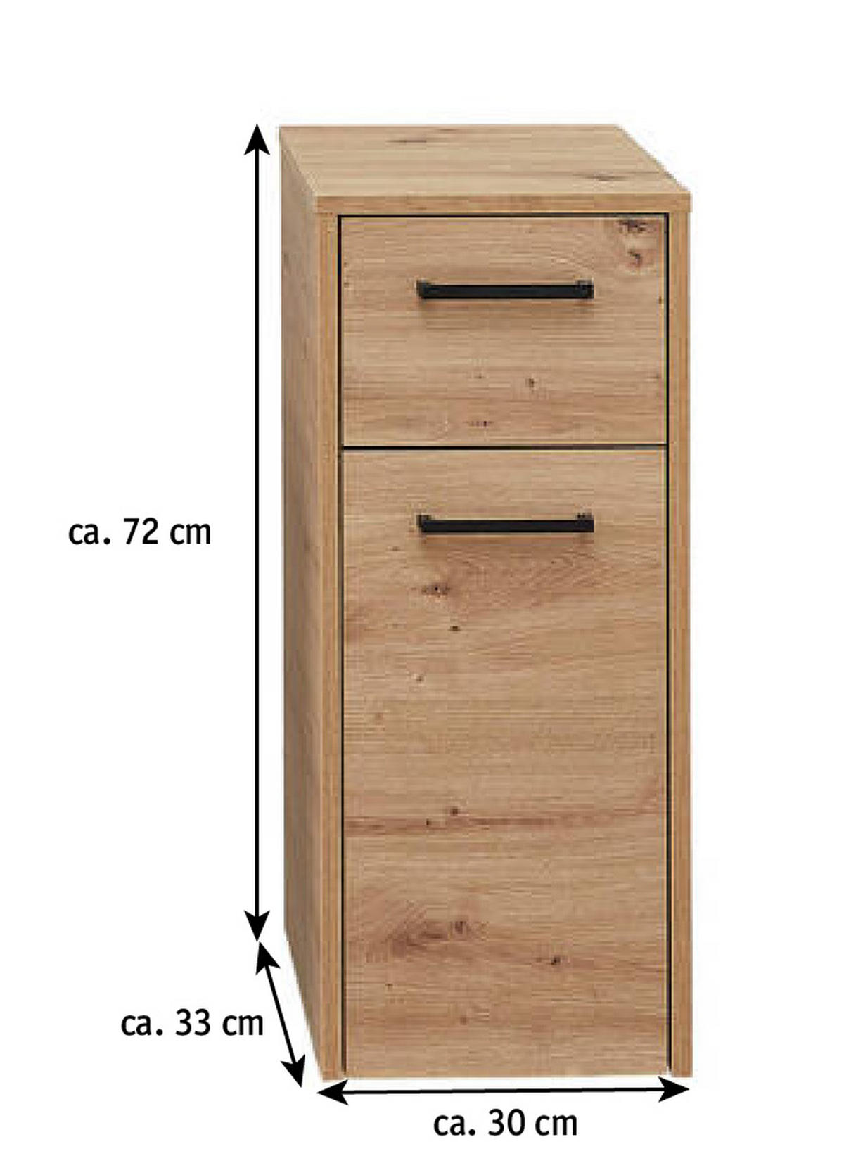 UNTERSCHRANK 30/72/33 cm   - Schwarz/Eiche Artisan, Design, Glas/Holzwerkstoff (30/72/33cm) - Xora