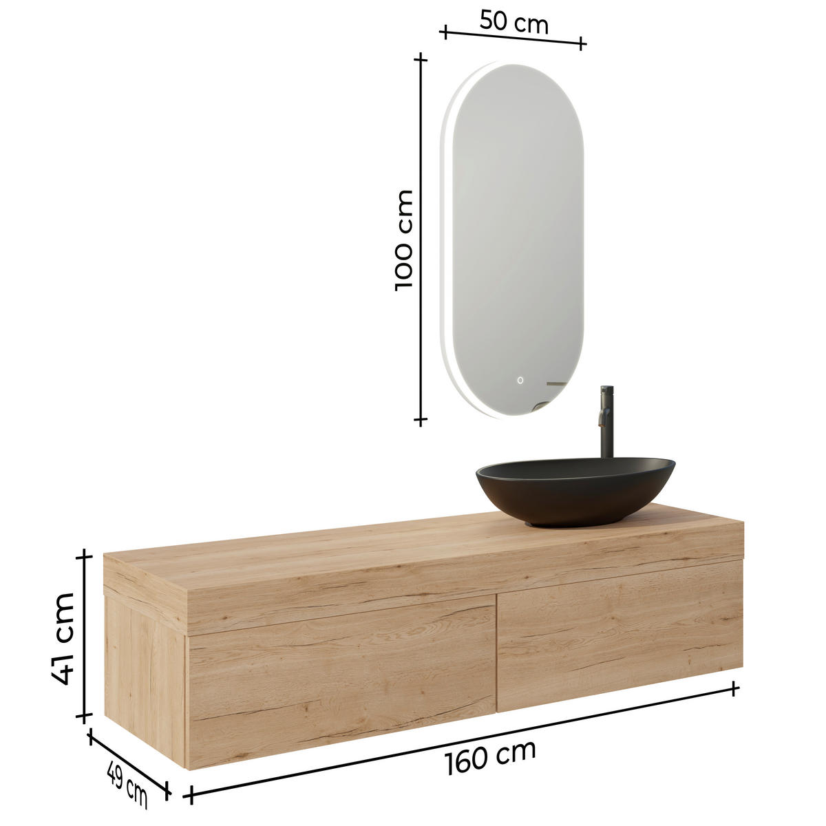 BADEZIMMER 5-teilig  in 160 cm  - Eichefarben/Schwarz, MODERN, Keramik/Holzwerkstoff (160cm) - Celina Home
