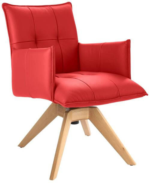 ARMLEHNSTUHL  in Echtleder pigmentiert  - Eichefarben/Rot, Design, Leder/Holz (86/57/65cm) - Valnatura