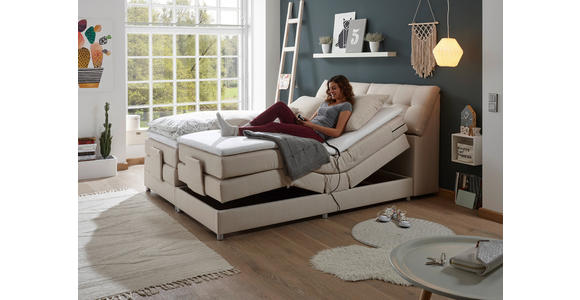 BOXSPRINGBETT 180/200 cm,  in Creme, Matratze, Bettkasten, Topper, motorische Verstellbarkeit, H2 = mittel  - Silberfarben/Creme, Design, Kunststoff/Textil (180/200cm) - Esposa