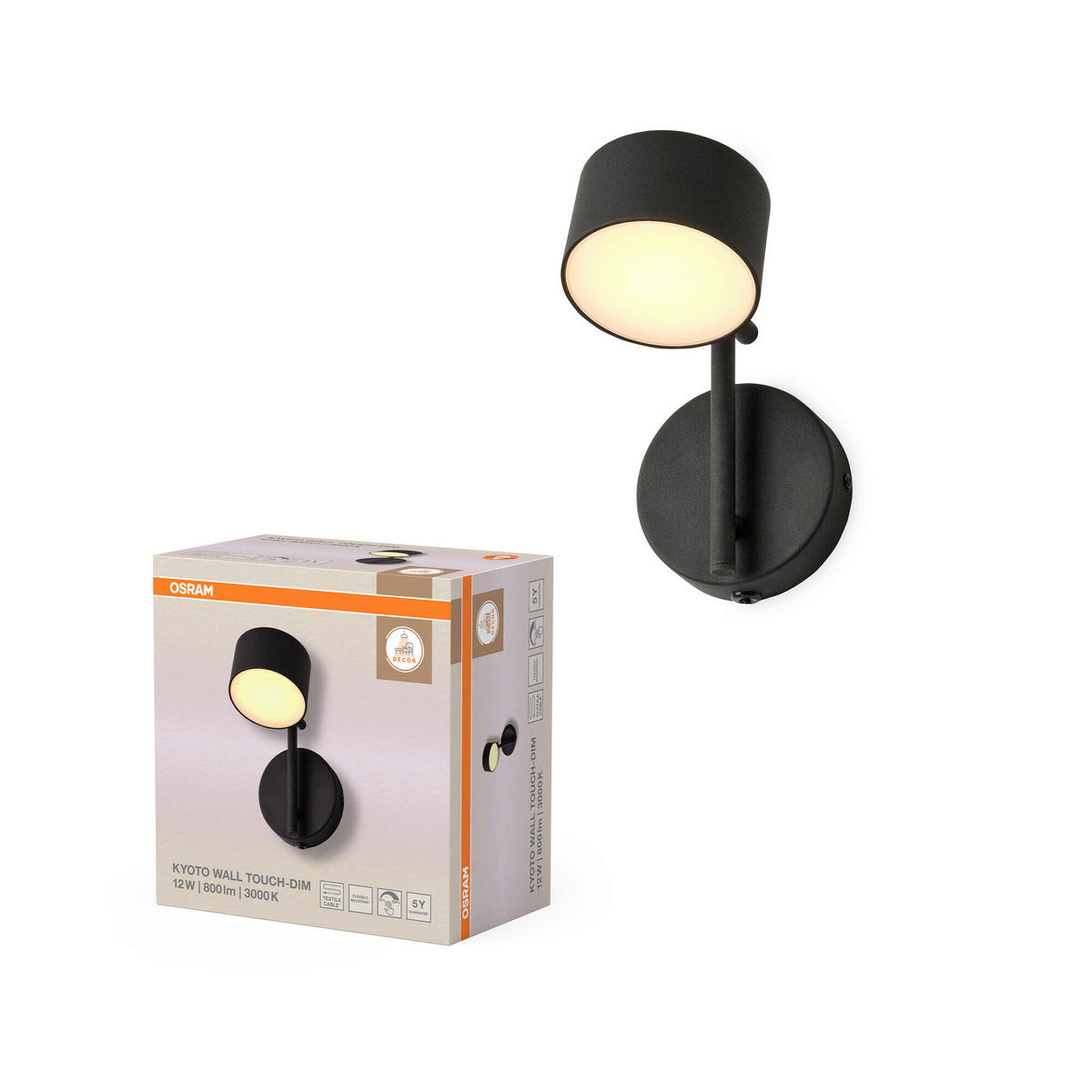LED-WANDLEUCHTE 11/19/19,5 cm   - Schwarz, Basics, Kunststoff/Metall (11/19/19,5cm) - Osram