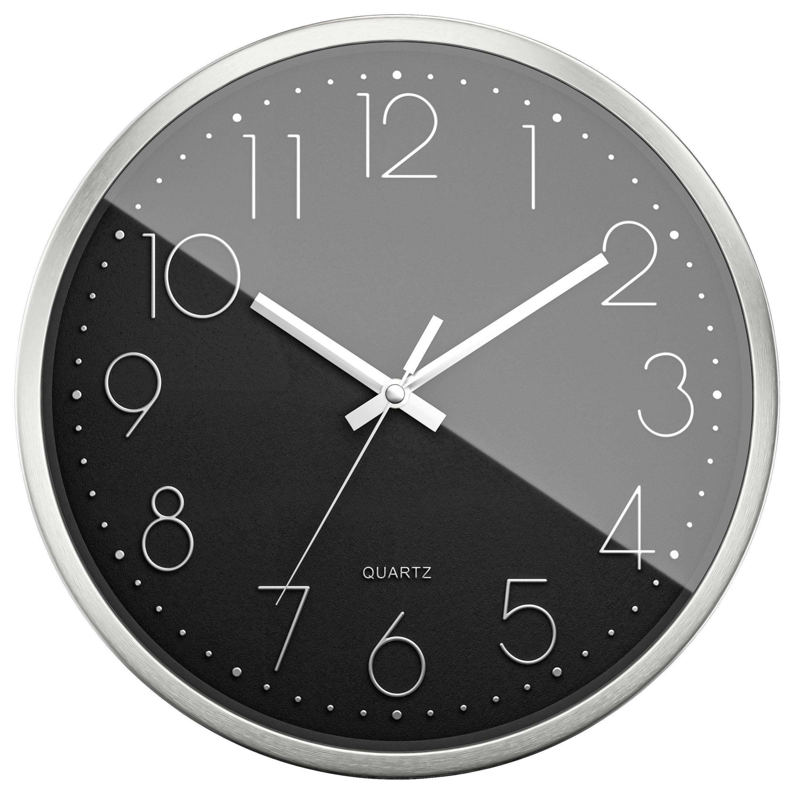 WANDUHR Schwarz, Silberfarben  - Silberfarben/Schwarz, Basics, Metall (30cm)