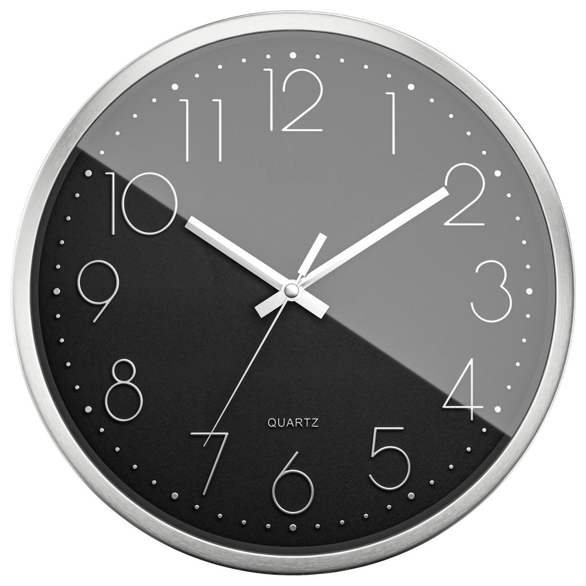 WANDUHR Schwarz, Silberfarben  - Silberfarben/Schwarz, Basics, Metall (30cm)