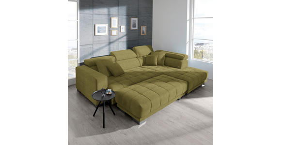 ECKSOFA in Mikrofaser Grün  - Chromfarben/Grün, Design, Textil/Metall (301/207cm) - Xora