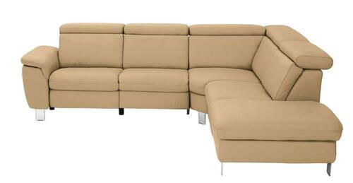 ECKSOFA in Echtleder Hellbraun  - Hellbraun/Alufarben, Design, Leder/Metall (271/239cm) - Cantus