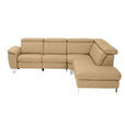 ECKSOFA in Echtleder Hellbraun  - Hellbraun/Alufarben, Design, Leder/Metall (271/242cm) - Cantus