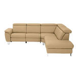 ECKSOFA in Echtleder Hellbraun  - Hellbraun/Alufarben, Design, Leder/Metall (271/242cm) - Cantus