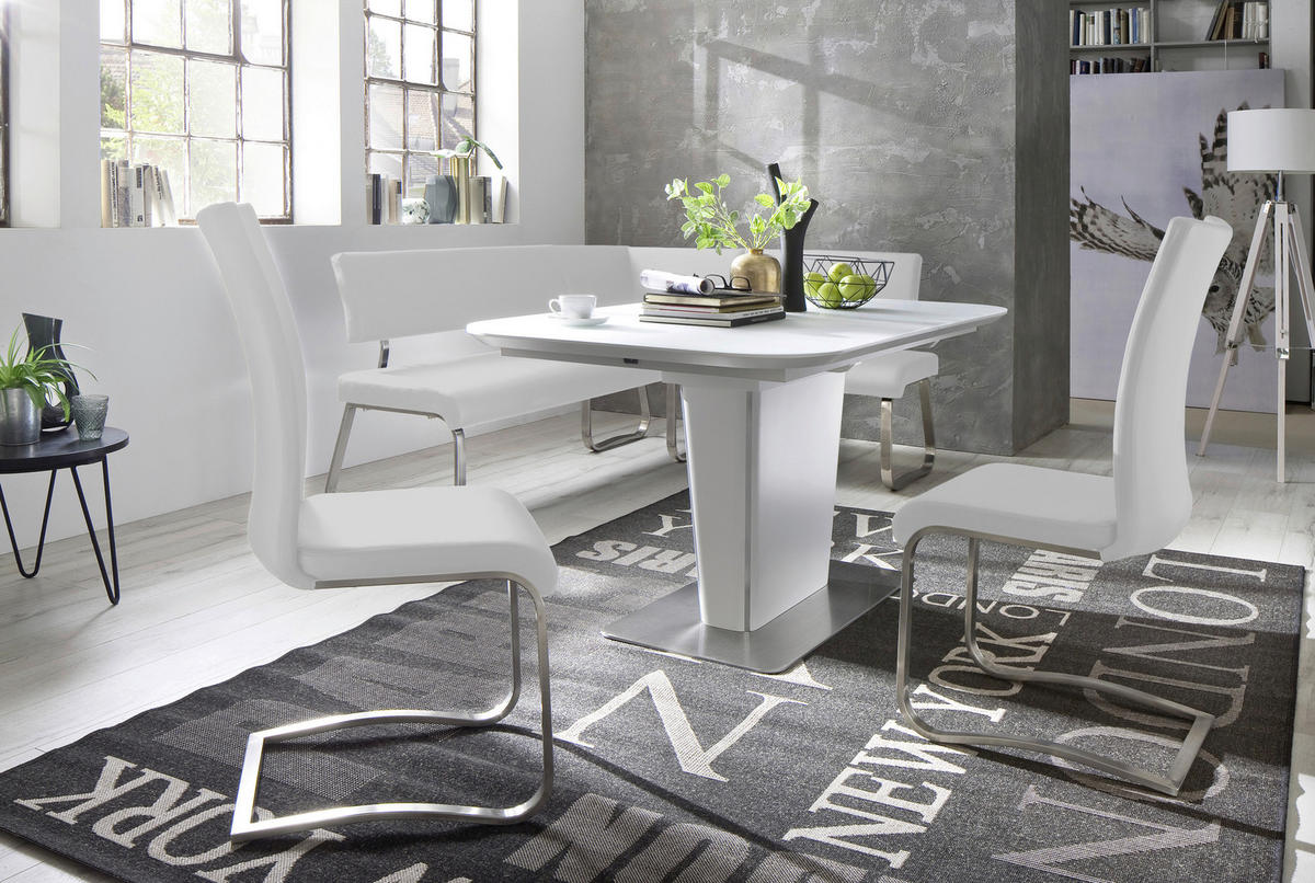 ECKBANK 200/150 cm  in Weiß, Edelstahlfarben  - Edelstahlfarben/Weiß, Design, Leder/Metall (200/150cm) - Livetastic